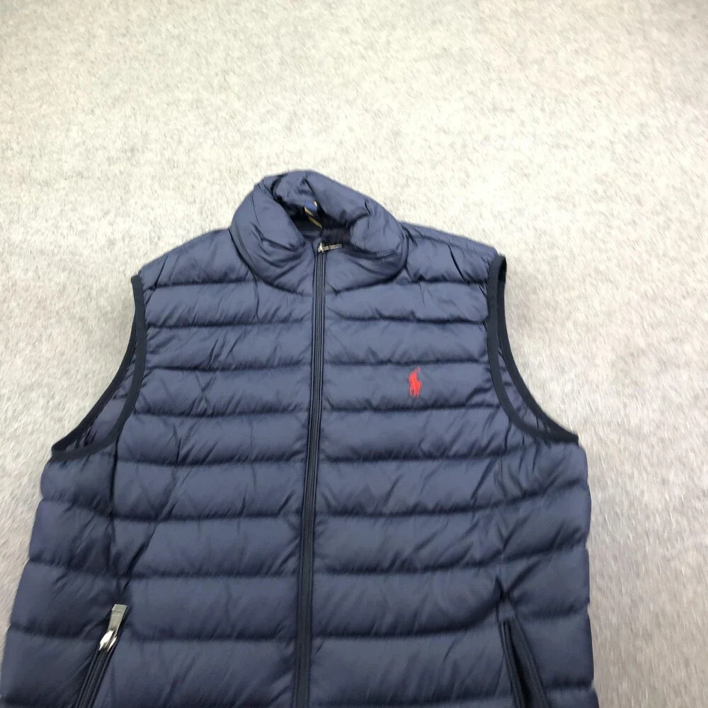 Polo Ralph Lauren Vest Mens Medium Blue Quilted Full Zip Down Puffer Outdoor